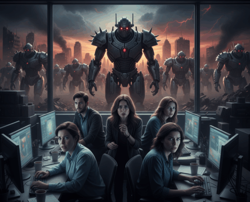 dystopiakuva tekoälystä ja roboteista