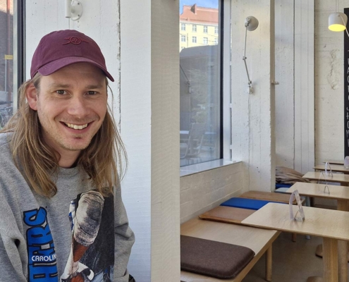 Karri Salo kahvilassa Helsingin Kalliossa