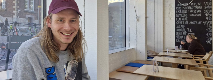 Karri Salo kahvilassa Helsingin Kalliossa